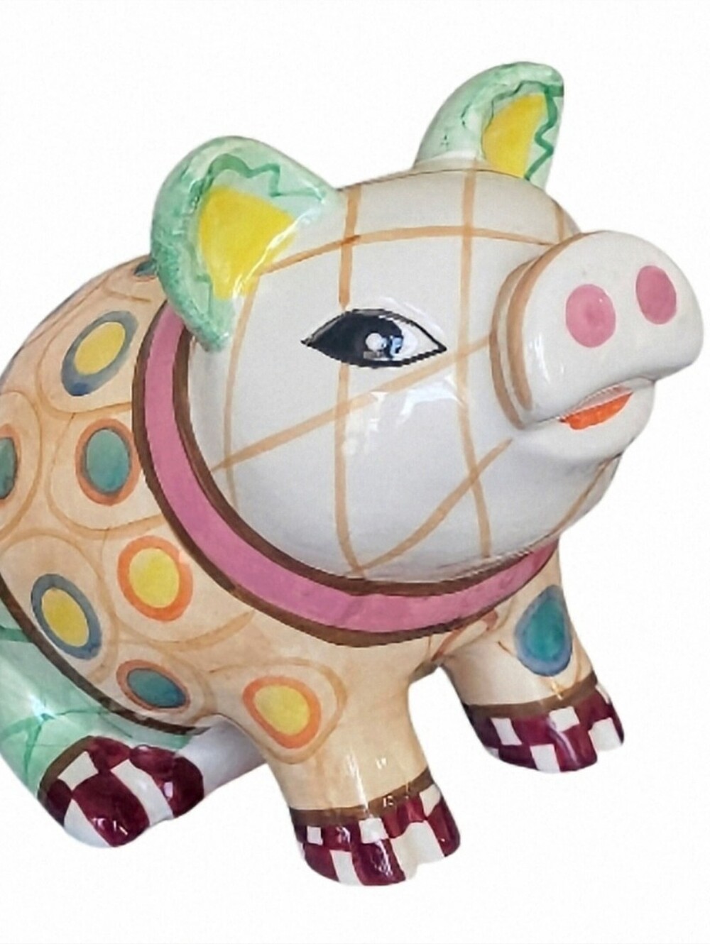 Absolutely Adorable Handpainted Multi Color Polka Dot Ceramic Pig Piggy Bank